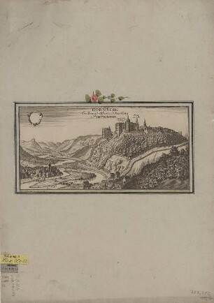 Ansicht von Dornburg, Kupferstich, nach 1719 : Dornberg : ein Berg-Schloss und Staettlein in Thüringen / G. Bodenehr fec. et exc. - A[ugusta] V[indelicorum] : Bodenehr , [nach 1719]. - 1 Kunstbl. : Kupferst. ; 30 x 15 cm