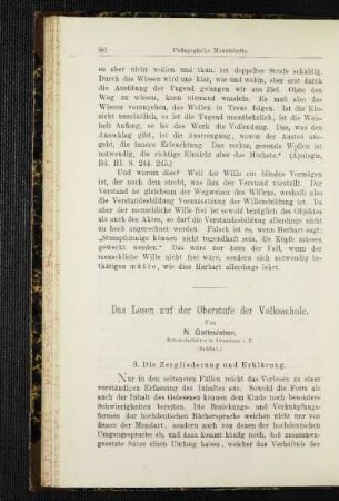 ¬Das¬ Lesen auf der Oberstufe der Volksschule : (Schluß)