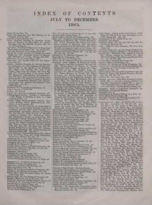 INDEX OF CONTENTS JULY TO DECEMBER 1865.