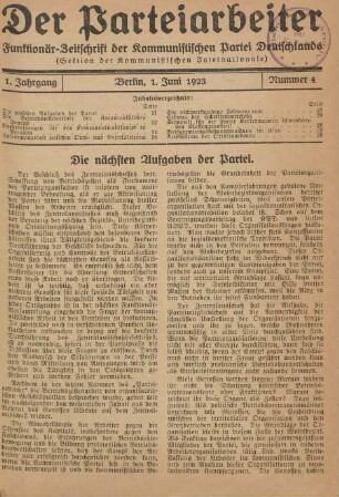 1. Jahrgang, Berlin, 1. Juni 1923, Nummer 4