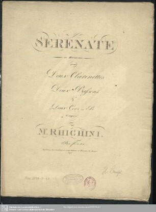 Serenate en Harmonie pour Deux Clarinettes, Deux Bassons & Deux Cors in B