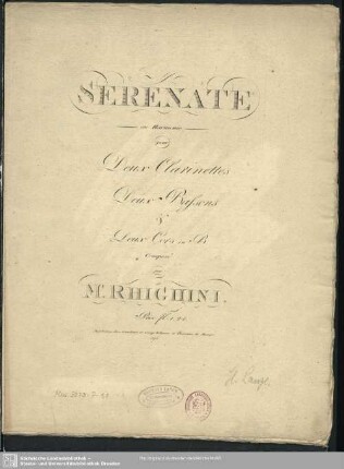 Serenate en Harmonie pour Deux Clarinettes, Deux Bassons & Deux Cors in B