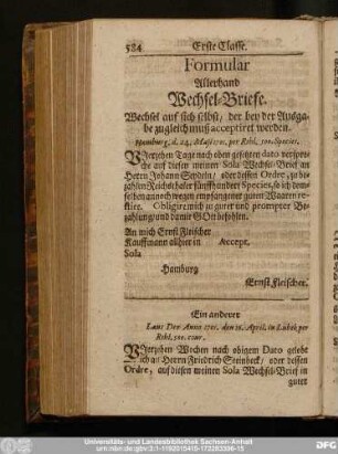 Formular Allerhand Wechsel-Briefe. Wechsel auf sich selbst, der bey der Ausgabe zugleich muß acceptiret werden.
