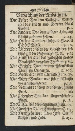 Verzeichniß der Andachten.