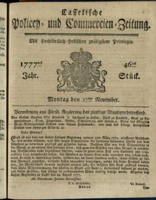 46tes Stueck, Montag den 17ten November 1777