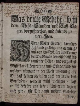 Das dritte Gebeth/ so in denen Beht- Stunden/ ...
