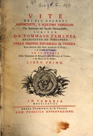 Vite dei piu celebri Architetti ... Veneziani Libri II.. 1 (1778)
