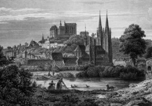 Ansicht der Stadt Marburg mit der Elisabethkirche von Nordosten