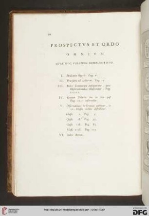 Prospectus et ordo omnium quae hoc volumen complectitur