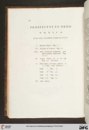 Prospectus et ordo omnium quae hoc volumen complectitur