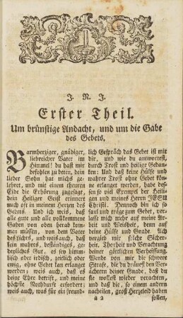 Erster Theil. Um brünstige Andacht, und um die Gabe des Gebets.