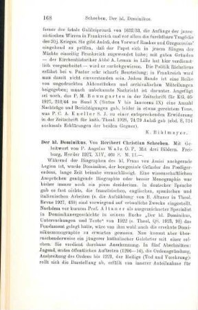 168-169 [Rezension] Scheeben, Heribert Christian, Der Heilige Dominikus