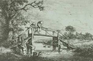 Brücke : Brücke, Radierung v. Adriaen Ostade, 17. Jh.