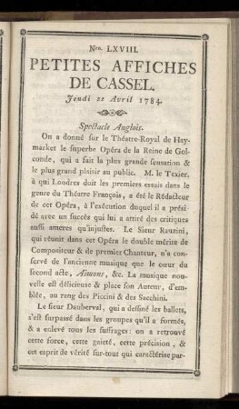 No LXVIII (Jeudi 22 Avril 1784)