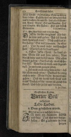 Geistlicher Lieder Vierter Teil/ enthaltend Lehr-Lieder.