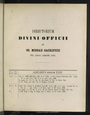 Directorium divini officii pro anno Christi 1875