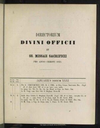Directorium divini officii pro anno Christi 1875