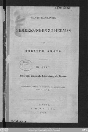 3: Ueber eine äthiopische Uebersetzung des Hermas