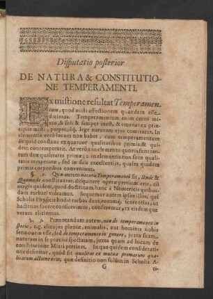 Disputatio posterior De Natura & Constitutione Temperamenti.