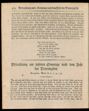 Betrachtung am sechsten Sonntage nach dem Feste der Dreieinigkeit