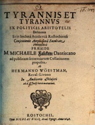 Tyrannis et tyrannus ex Politicis Aristotelis delineata