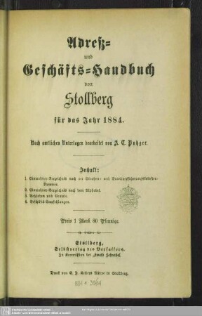 1884: Adreß- und Geschäftshandbuch von Stollberg : für d. Jahr ...