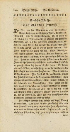 Sechste Klasse. Die Würmer (Vermes)