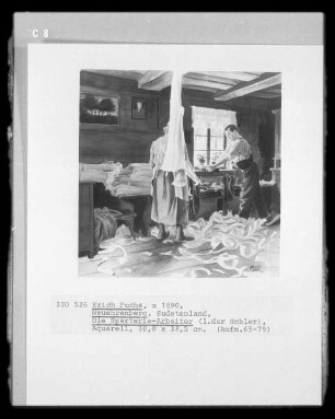 Die Sparterie-Arbeiter (links der Hobler; Neuehrenberg, Sudetenland)