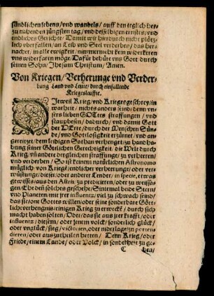 Von Kriegen/ Verherunge und Verderbung Land und Leute/ durch einfallende Kriegsleuffte.