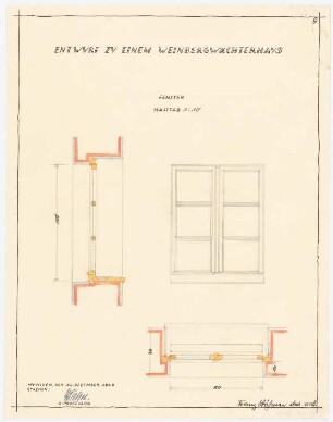 Weinbergwächterhaus: Fenster: Grundriss, Ansicht, Schnitt 1:10