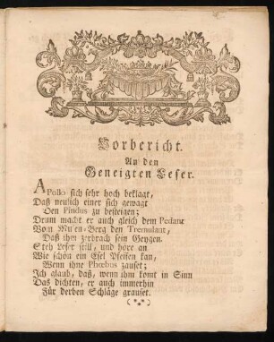 Vorbericht. An den geneigten Leser.