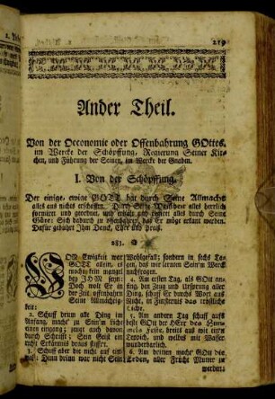 Ander Theil. Von der Oeconomie oder Offenbahrung Gottes.