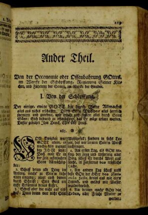 Ander Theil. Von der Oeconomie oder Offenbahrung Gottes.