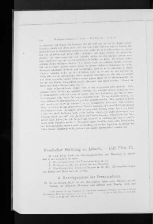 Wendischer Städtetag zu Lübeck. - 1518 Febr. 13.
