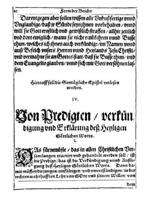 IV. Von Predigten/ verkündigung und Erklärung deß Heyligen Göttlichen Worts