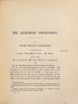 The Archpriest controversy : documents relating to the dissensions of the Roman Catholic clergy, 1597 - 1602, 2