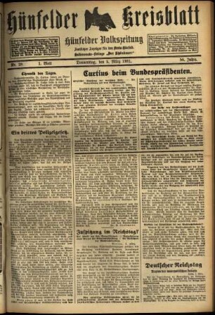 Erste Ausgabe vom Donnerstag, den 05. März 1931.