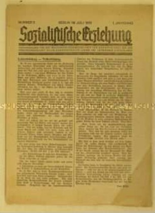 Sozialdemokratisches Mitteilungsblatt "Sozialistische Erziehung" u.a. zur Lehrerbildung