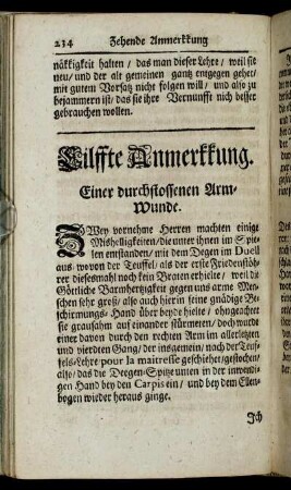 Eilffte Anmerkkung. Einer durchstossenen Arm-Wunde. - Zwölffte Anmerkkung. Einer gestossenen Rükken Wunde.