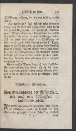 Achtzehente Abtheilung. Von Beobachtung der Gesundheit, wie auch von Mäßigkeit und Nüchternheit