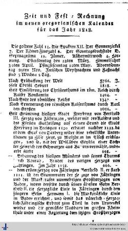 Zeit und Fest-Rechnung im neuen gregorianischen Kalender für das Jahr 1818