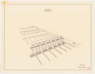 Aufgabe Stadterweiterung, Sommersemester 1932: Reihenhäuser: Perspektivische Ansicht (Vogelschau)
