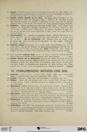 VI. Verschiedene Münzen und Dgl. (Nr. 407-434)