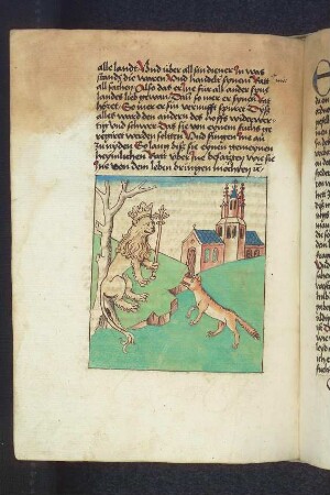 Der vernünftige Fuchs kommt zum Löwenkönig; (Kapitel XII: Von dem Löwen und dem Fuchs).