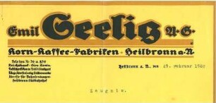 Briefbogen der Korn-Kaffee-Fabrik Emil Seelig AG mit Zeugnis für Karl Gessinger