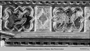 Polyptychon : Szenen aus dem Alten Testament auf dem Rahmen oberhalb der Predella