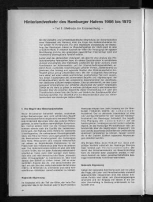 Hinterlandverkehr des Hamburger Hafens 1966 bis 1970 : Teil 1: Methode der Untersuchung