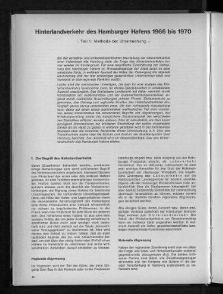 Hinterlandverkehr des Hamburger Hafens 1966 bis 1970 : Teil 1: Methode der Untersuchung