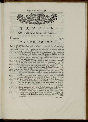 Tavola Delle divistoni della presente Opera.