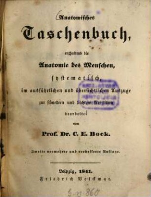 Anatomisches Taschenbuch : enthaltend die Anatomie des Menschen